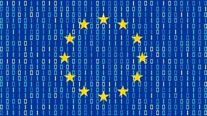 European union flag with binary code for today's digital age
