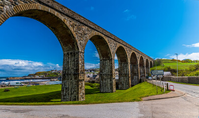 A view down the railway viaduct at the town of  Cullen, Scotland on a summers day