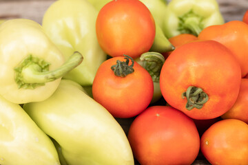 red tomatoes and green peppers ripe vegetables harvest