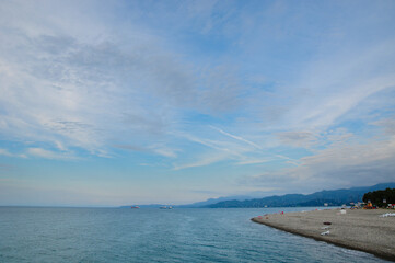 Obraz premium View of the Black Sea and distant hazy mountains