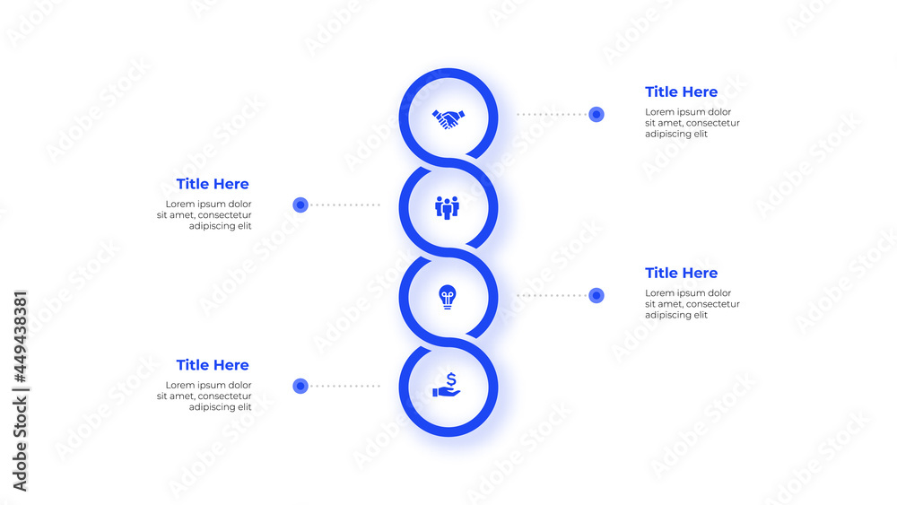 Fototapete Four circle elements in vertical row for infographic and presentation. Concept of 4 steps of business development process