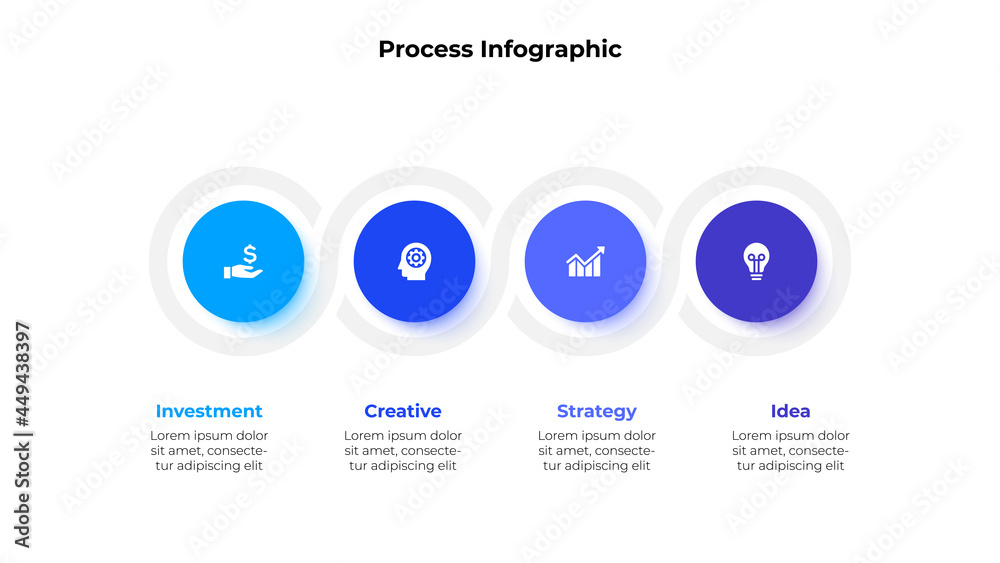 Fototapete Four circle elements in horizontal row for infographic and presentation. Concept of 4 steps of business development process