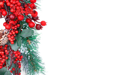 New year design template for greeting card. Merry christmas banner with beautiful wreath and decor....