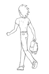 Man walking with bag to coloring