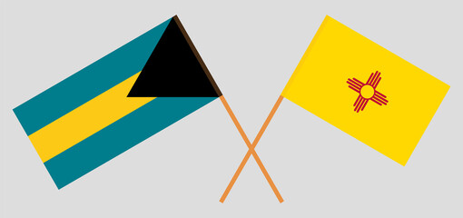 Crossed flags of the Bahamas and the State of New Mexico. Official colors. Correct proportion