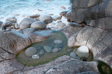 The coast of the Barents Sea near the village of Teriberka, Murmansk region, Russia