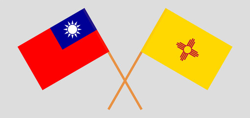 Crossed flags of Taiwan and the State of New Mexico. Official colors. Correct proportion