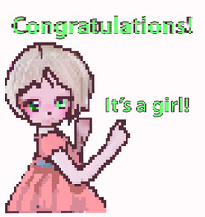Cute baby girl birthday card, 8 bit style, pixel illustration, pixel cute baby girl in dress