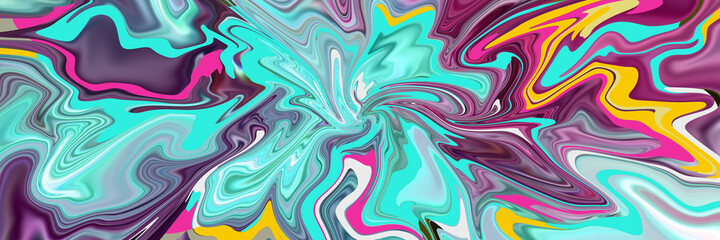 Colorful abstract background. Fantasy illustration in purple, yellow and blue shades, multicolor. Ink marble texture