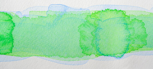 Obraz premium Watercolor texture stripe band green on paper.