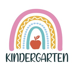 Hello kindergarten isolated on white background. First day of School greeting text with pencil. Inspirational positive quotes, motivational, typography, lettering design, printable poster, T-Shirt