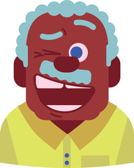 portrait icon of a happy and blinking old black man in vector.