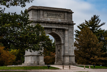 Fototapeta na wymiar Valley Forge National Memorial Arch in Autumn, Valley Forge National Historical Park, Pennsylvania, USA
