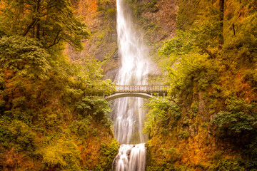 Fototapeta na wymiar Multnomah Falls is a waterfall located on Multnomah Creek in the Columbia River Gorge, Oregon