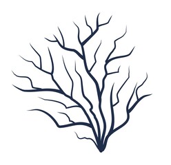 Bare tree without leaves. Dark silhouette. Detailed. Crown with branches. Or close-up of bush. Winter or autumn season. Isolated on white background. Vector art.