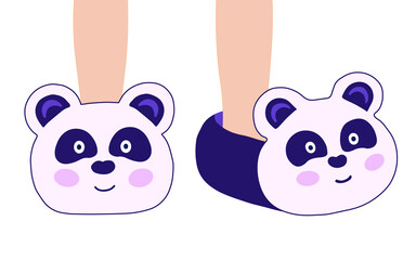 Slippers with pandas vector. Illustration for printing, backgrounds, wallpapers, covers, packaging, greeting cards, posters, stickers, textile and seasonal design. Isolated on white background.