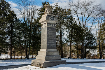 Fototapeta na wymiar First New Jersey Cavalry Monument, East Cavalry Field, Gettysburg National Military Park, Pennsylvania, USA