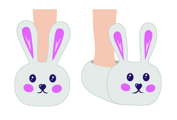 Slippers with rabbit vector. Illustration for printing, backgrounds, wallpapers, covers, packaging, greeting cards, posters, stickers, textile and seasonal design. Isolated on white background.