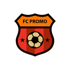 Obraz premium Football club emblem template for souvenir products. Logo with founding date, soccer ball and club colors. Vector illustration.
