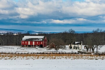 Fototapeta na wymiar Winter At The Spangler Farm, Gettysburg National Military Park, Pennsylvania, USA