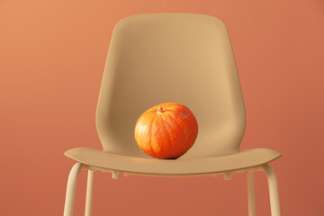Pumpkin on a chair, close up