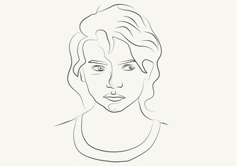 portrait of a sad girl, vector drawing 