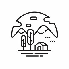 Landscape line art emblem symbol vector design
