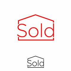 Sold letter with red color flat concept design