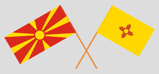 Crossed flags of North Macedonia and the State of New Mexico. Official colors. Correct proportion