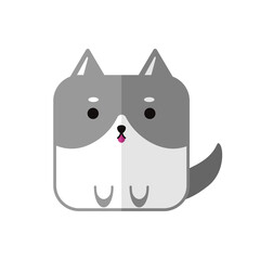 Cute cartoon square animal dog, vector zoo sticker isolated on white background. Nature. Vector illustration. Puppy