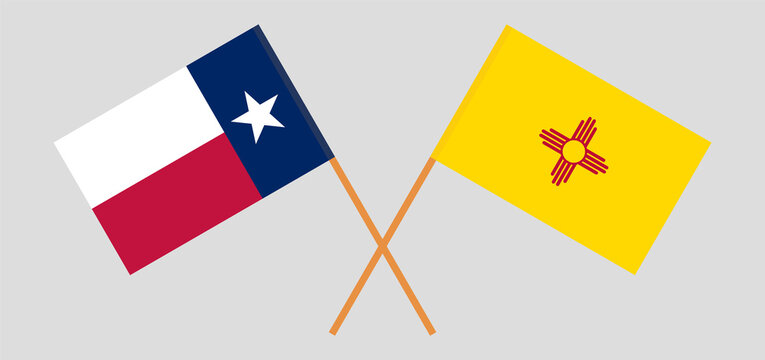 Crossed Flags Of The State Of Texas And The State Of New Mexico. Official Colors. Correct Proportion