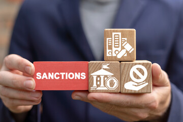 Concept of sanctions. Economic sanction list. Embargo. - obrazy, fototapety, plakaty