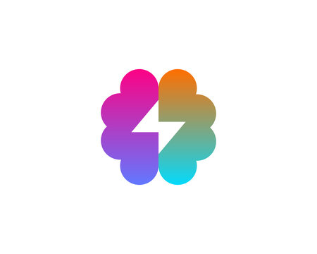 Abstract gradient brain with lightning logo design template. Brainstorm vector sign. Education medicine smart logotype.