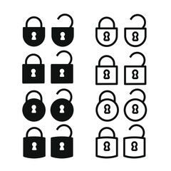 Locks icons set. Locked and unlocked lock. Collection icon of close and open lock. Lock and unlock symbol. Lock web icon set - stock vector.