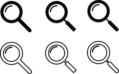 Magnifying glass instrument set icon, magnifying sign, glass, magnifier or loupe sign, search – stock vector