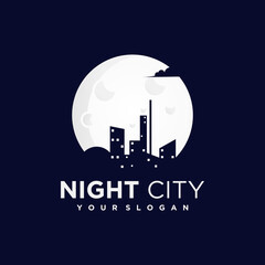 Night city logo with a silhouette of city and building views