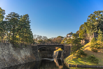 Japanese tourists walking on the Imperial Palace Main Gate Iron Bridge which is open specially for...