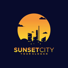 Night city, sunset logo with a silhouette of city and building views