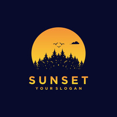 night forest,sunset forest, creative logo inspiration