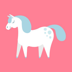 Vector flat cartoon hand drawn unicorn isolated on pink background