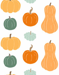 Vector seamless pattern of different color hand drawn doodle sketch pumpkin isolated on white background