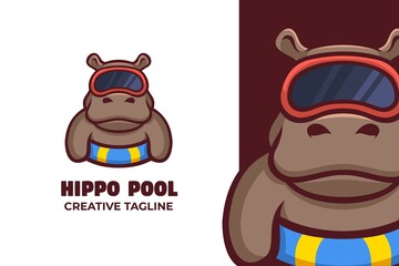 Summer Pool Hippopotamus Mascot Logo Illustration