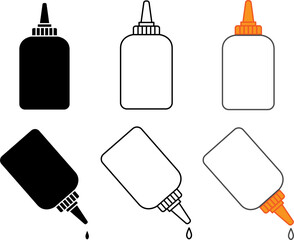 White glue Bottle Clipart Set - Standing and Dripping - obrazy, fototapety, plakaty