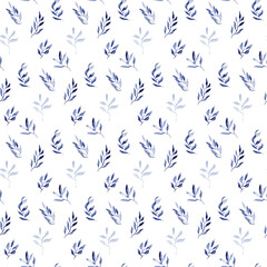 Fototapeta premium Blue floral seamless pattern for fabric, Watercolor navy blue digital paper, Royal blue wedding repeat background, indigo blue bouquets pattern monochrome