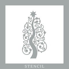 Christmas tree stencil. Template for Christmas cards, invitations. Suitable for laser cutting, plotter cutting. Winter holiday design template. 