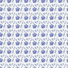 Blue floral seamless pattern for fabric, Watercolor navy blue digital paper, Royal blue wedding repeat background, indigo blue bouquets pattern monochrome