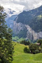 summer in Wengen village in Lauterbrunnen Valley in Switzerland