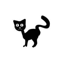 Simple and cute black cat.  Halloween. Vector illustration.