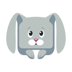 Gray hare square vector icon. Rabbit symbol