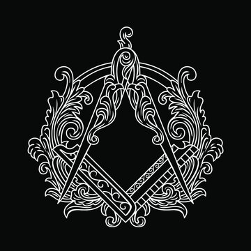 Ornamental Freemason Square And Compass Symbol vector illustrations